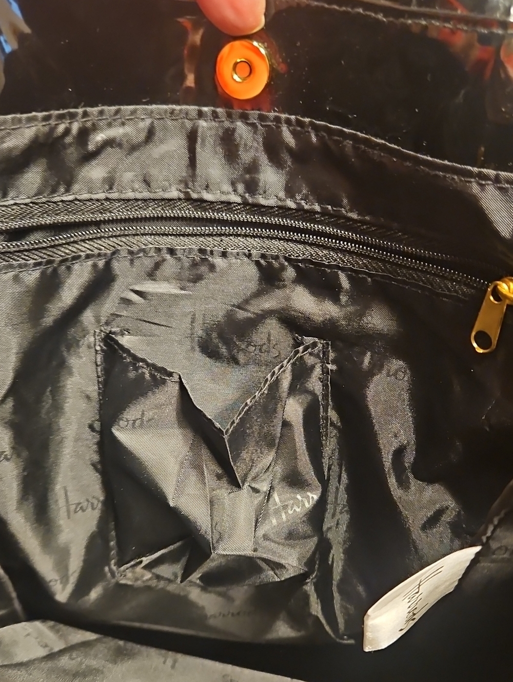 Harrods Black Plastic Tote - Vintage - Lined - Zip Pocket - Picture 11 of 11